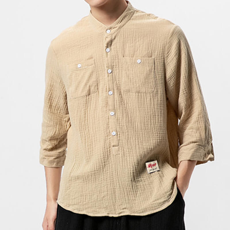 Camisa de lino vintage clásica de verano para hombres, transpirable, cómoda y ligera.