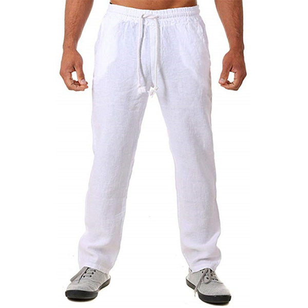 Negabaritinės medvilninės ir lininės kelnės vyrams su laisva virve