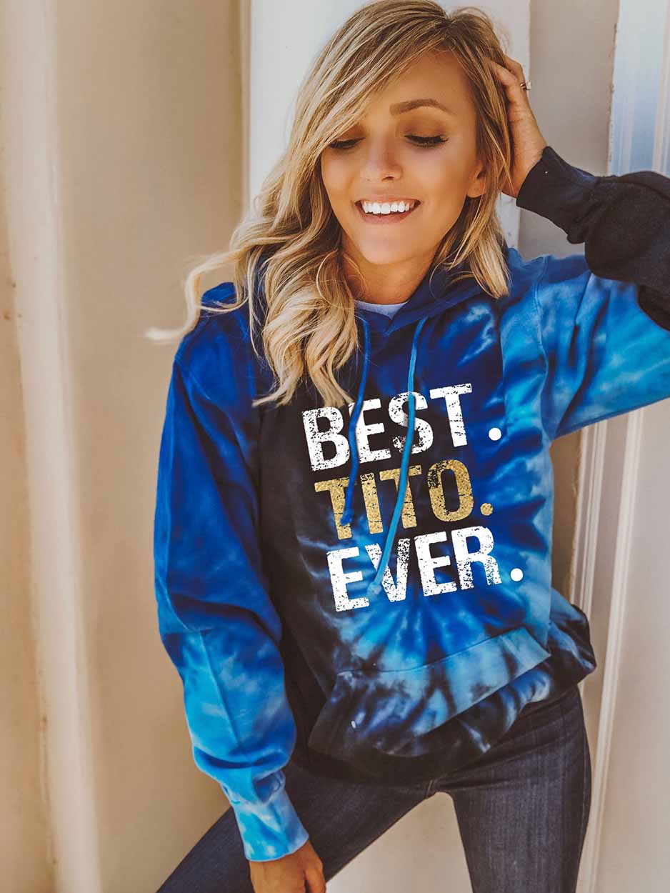 Damen BEST TITO EVER Blue Tie-Dye Pocket Hooded Sweatshirt