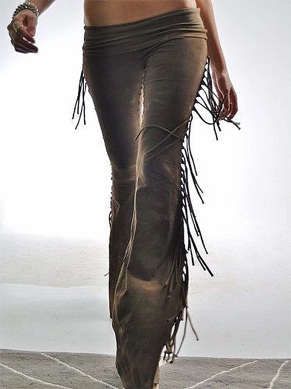 Damen Vintage Fransen Flare Casual Pants