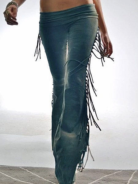 Damen Vintage Fransen Flare Casual Pants