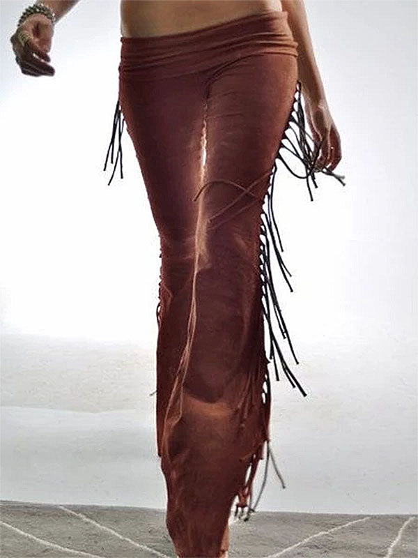 Damen Vintage Fransen Flare Casual Pants