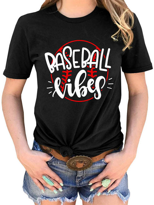 Damen Baseball Vibes Baseball Print Kurzarm T-Shirt