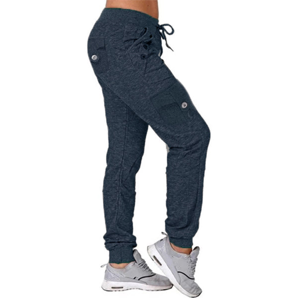 Pantalones casuales elásticos para mujer con 6 bolsillos