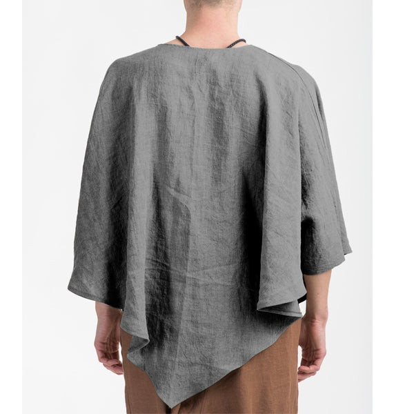 Herren einfarbiges unregelmäßig geschnittes Leinen-Poncho