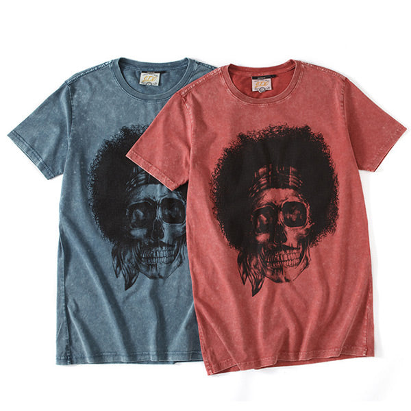 Vyriški madingi medvilnės kaukolės marškinėliai trumpomis rankovėmis