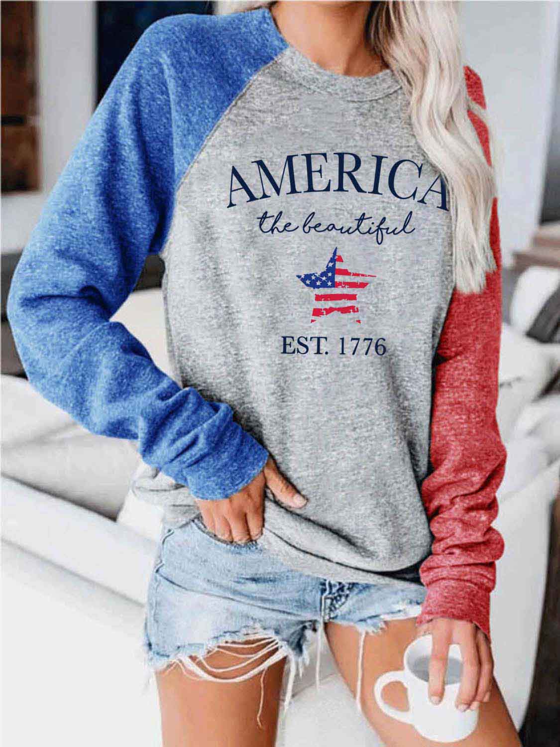 Moterys Amerika Graži EST. 1776 Vėliavos spausdinimo žvaigždės viršus