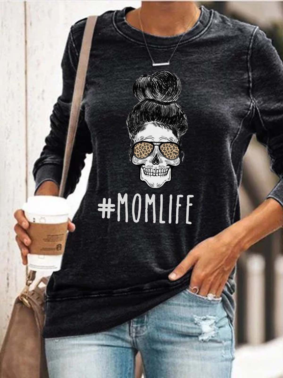 Frauen Mom Life Skull Cheetah T-Shirt