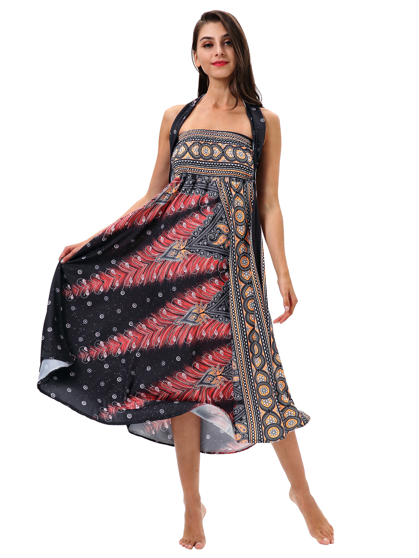 Use un vestido de playa de rock de moda con Phoenix Feather Print 2