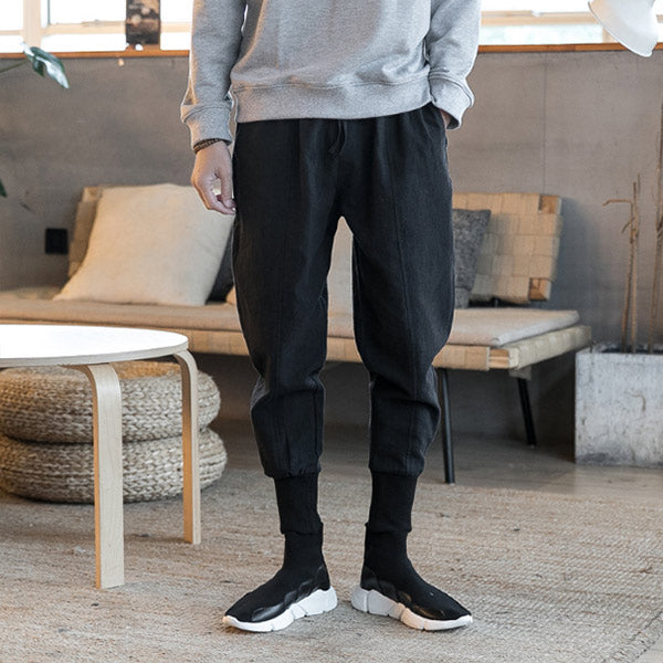 Pantalones casuales de lino de moda suelta de color natural