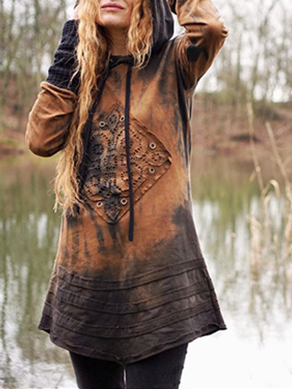 Retro gemischter gefärbter Spitzenstich-Kapuzenpullover der Frauen