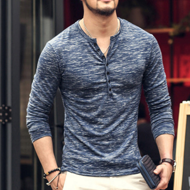 Lässiges Langarm-T-Shirt für Herren mit V-Kragen
