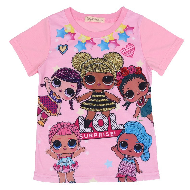 Linda camiseta infantil con estampado de dibujos animados - rosa 3Y