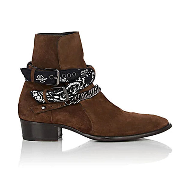Buckle strap graffiti fabric chelsea boots suede catwalk t show men&#39;s casual boots