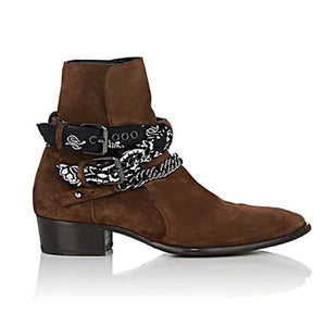 Buckle strap graffiti fabric chelsea boots suede catwalk t show men&#39;s casual boots