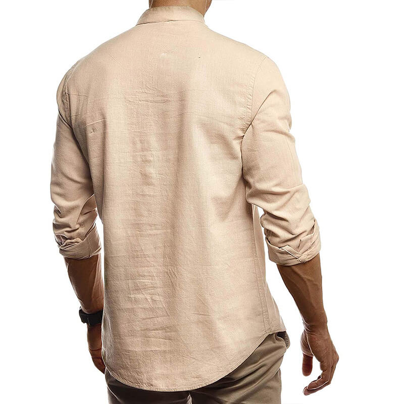 Camisa de lino sencilla, transpirable y ligera con manga larga.