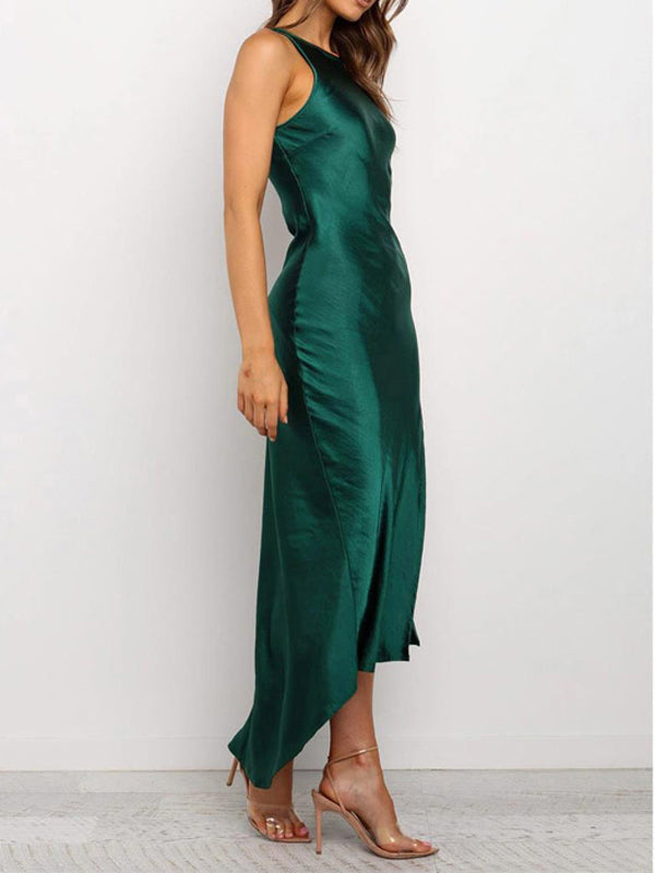 Sexy Pure Color ärmellose Slit Party Kleider