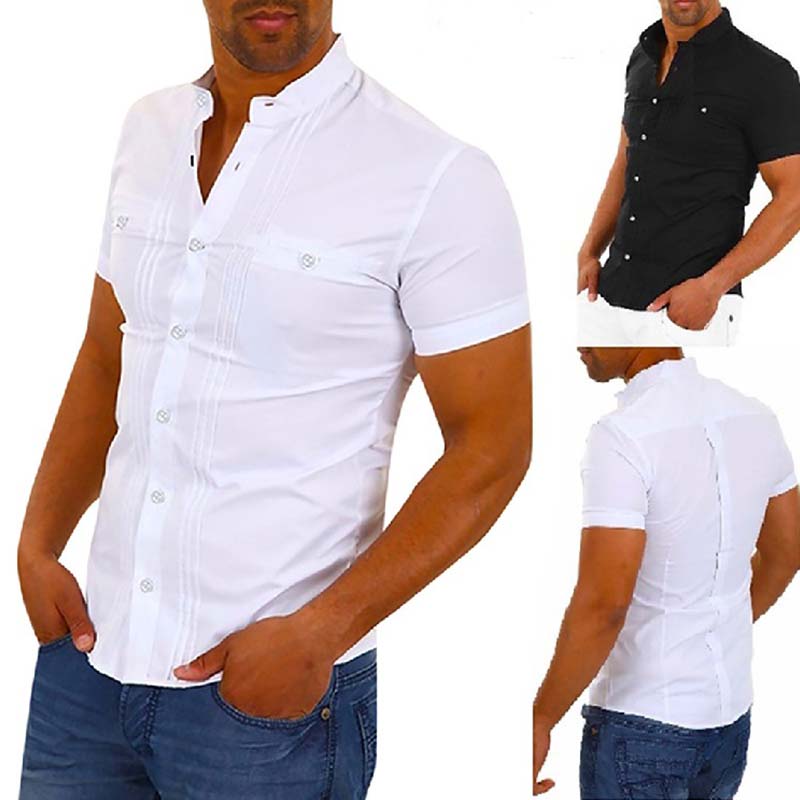 Camiseta cómoda casual delgada para hombres con mangas cortas de algodón y poliéster