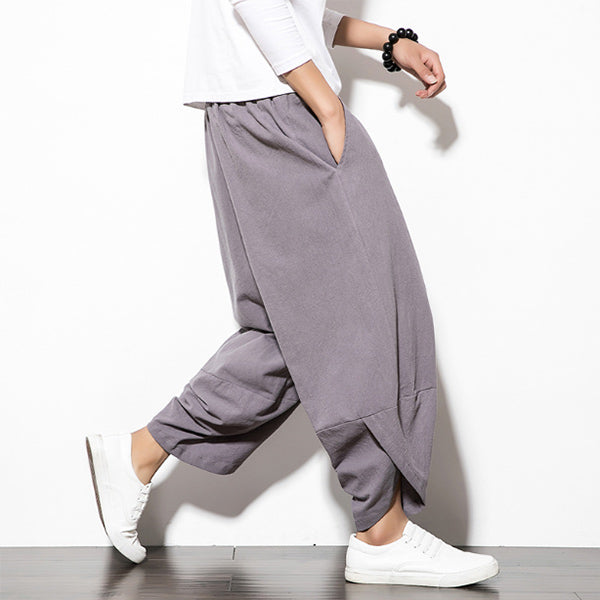 Pantalones casuales de color sólido para hombres, confeccionados en algodón y lino