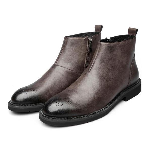 Botines de cuero genuino para hombres botas de vestir de cuero de vaca con cremallera