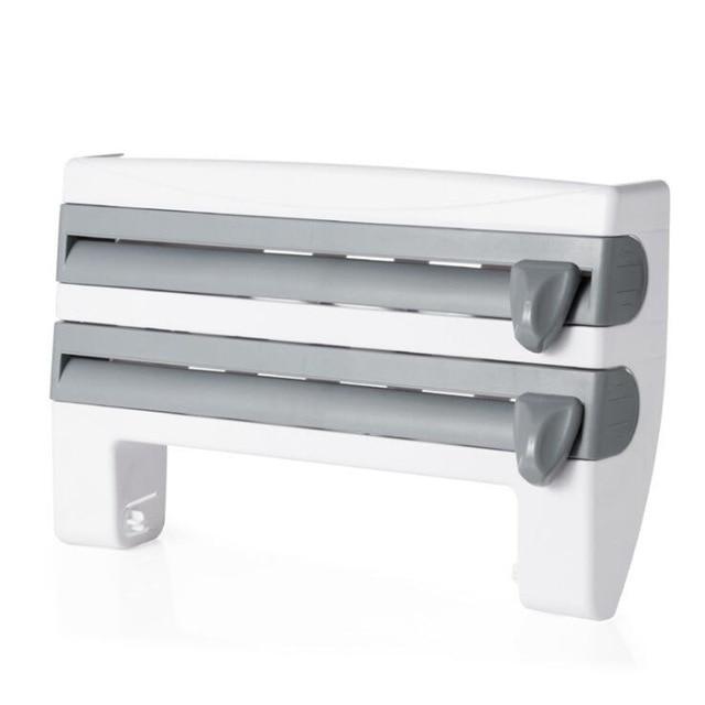 Nueva cocina cortador de película de aluminio soporte de toalla de papel dispensador de rodillos de montaje en pared