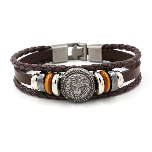 Pulsera vintage de cuero de león con tachuelas