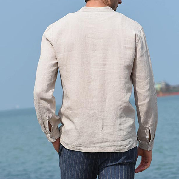Bequemes dünnes lässiges Langarmhemd aus Leinen für Herren