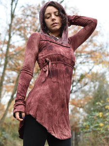 Vintage Vintage gefärbte Schnürung mit Kapuze Langarm Kleid