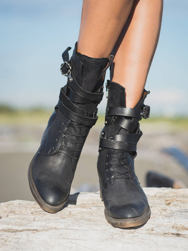 Zapatos de cuero retrospectivos para mujer