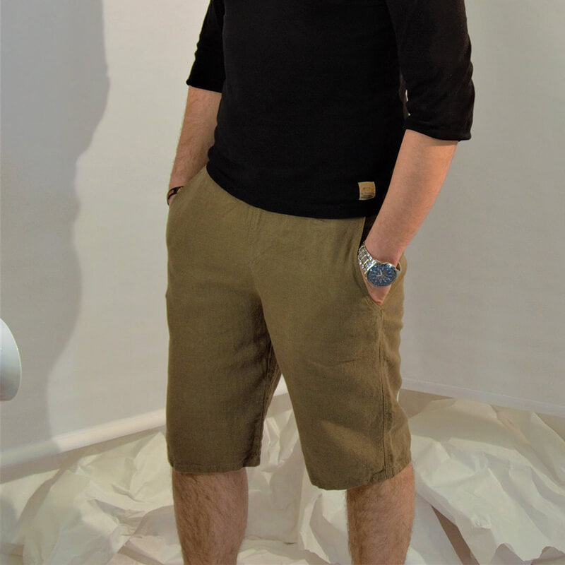 Herren Basic Casual Komfortable Atmungsaktive Leichte Kordelzug Elastic Waist Leinen Shorts