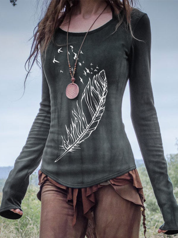 Camiseta de algodón orgánico de manga larga con estampado de primavera en color para mujer