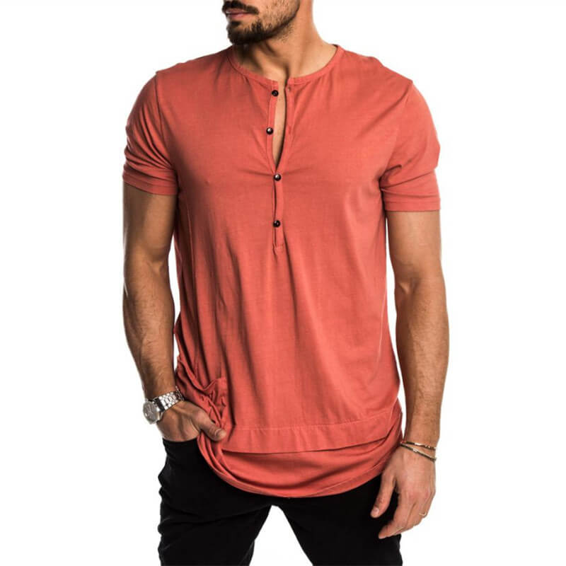 Herren Sommer Casual Komfortable Henley Collar Kurzarm Cotton Blend T-Shirts