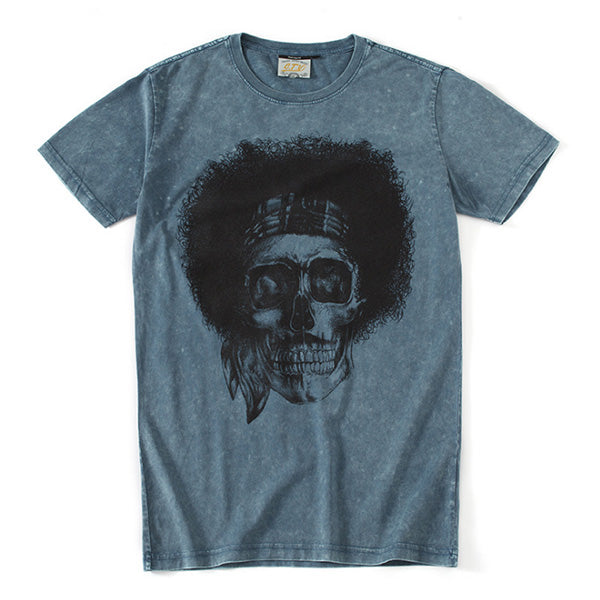 Vyriški madingi medvilnės kaukolės marškinėliai trumpomis rankovėmis