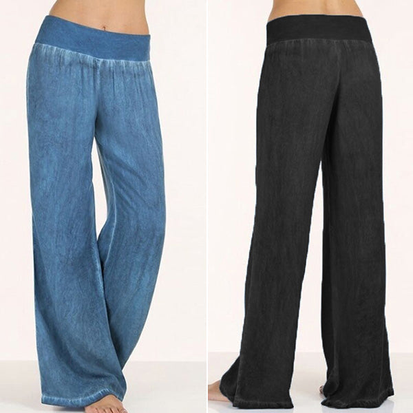 Lässige elastische Jeans mit hoher Taille und weitem Bein