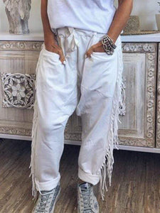 Pantalones de bolsillo de talla grande con flecos