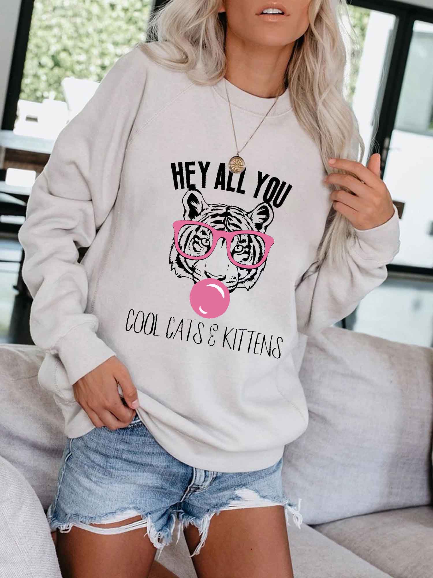 Frauen, NO, TODA TU PROTECCIÓN Y COCINA Suéter con estampado de tigre Rosa Brille