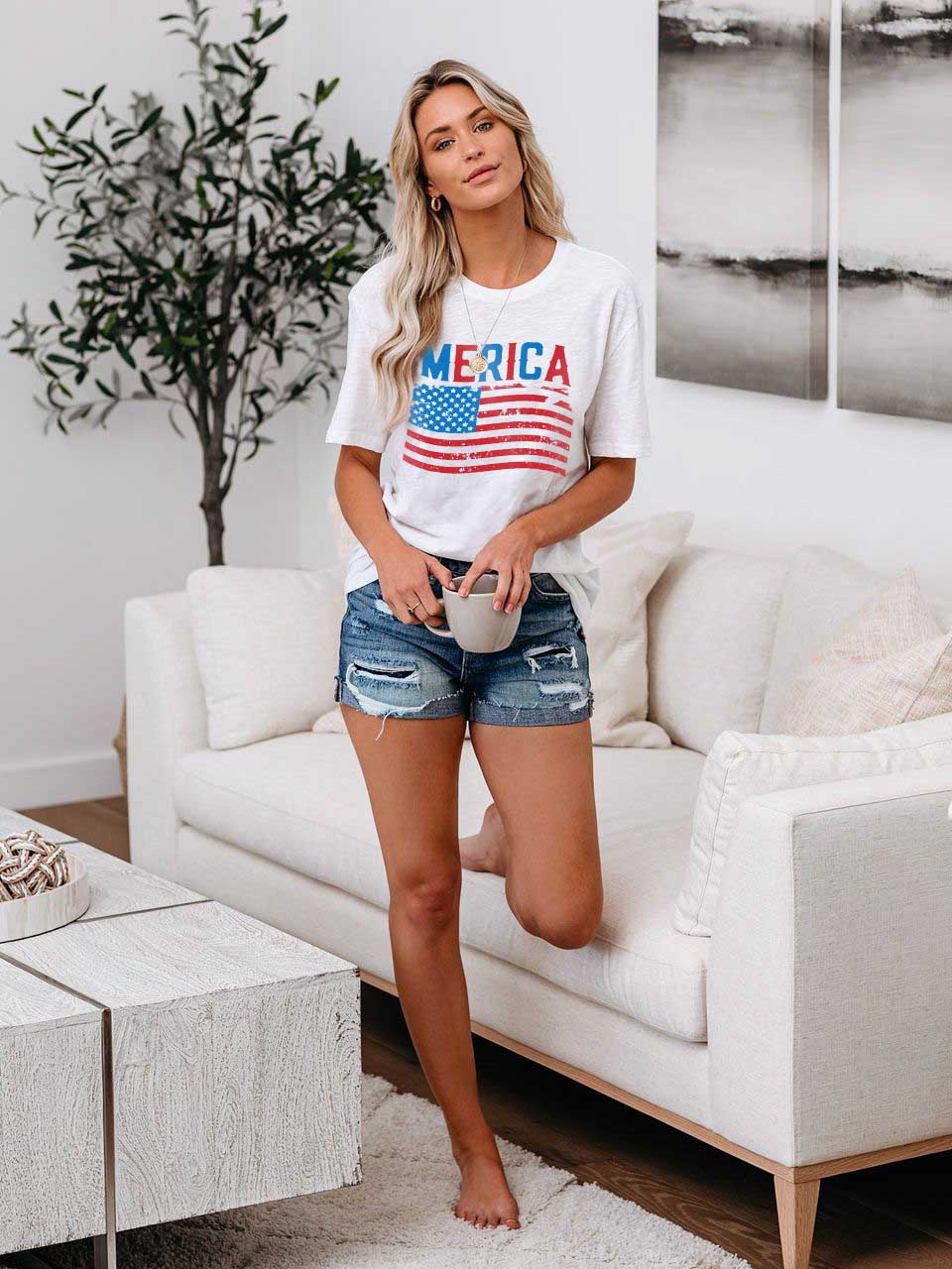 Unabhängigkeitstag Merica Flag Print Casual T-Shirt