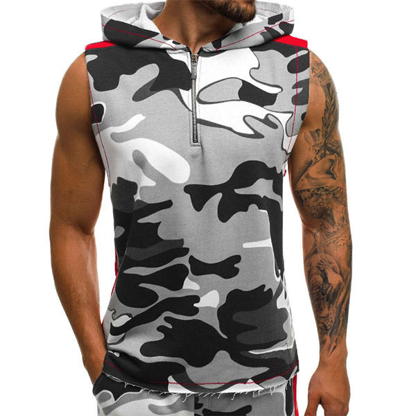 Chaleco para hombre con capucha con estampado de camuflaje