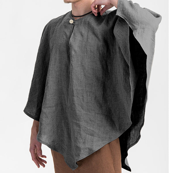 Herren einfarbiges unregelmäßig geschnittes Leinen-Poncho