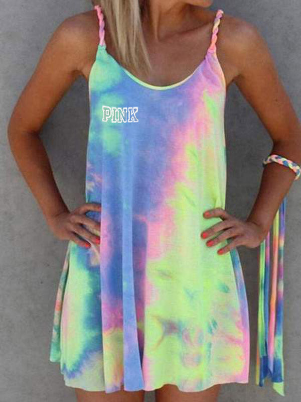 Tie-Dyed PINK Print Sling Kleid