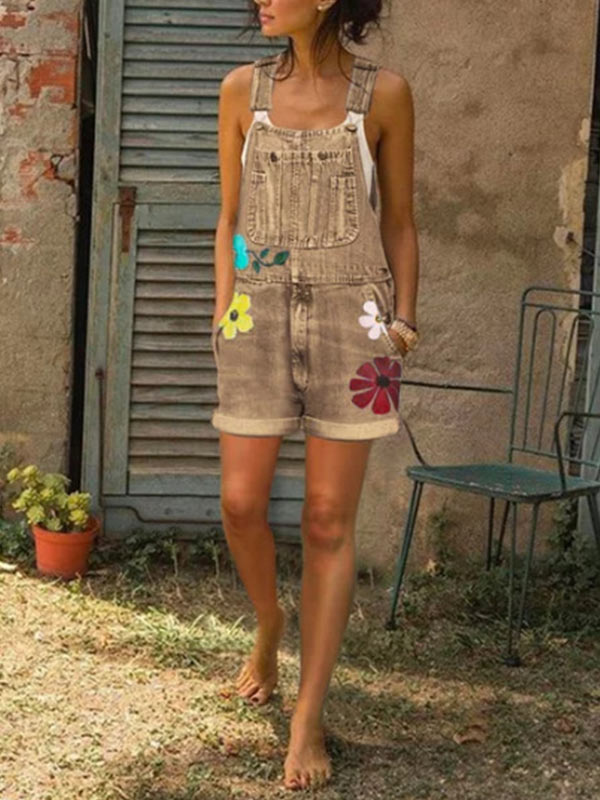 Denim Jumpsuit Shorts für Damen mit Modedruck