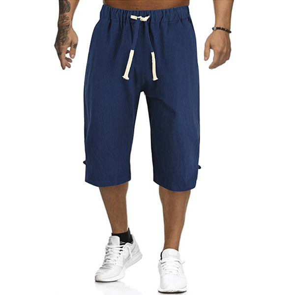 Lace-up trousers in cotton and linen for men