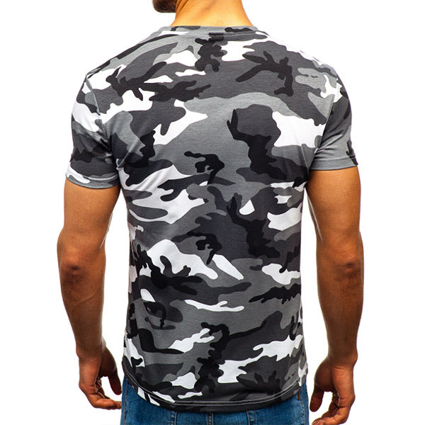Camisa de cuello redondo con estampado de camuflaje para hombre
