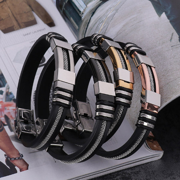 Pulsera ajustable de silicona y acero de titanio para hombres.