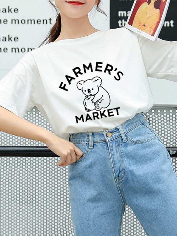 Lässige lose gedruckte Buchstaben-Koala-T-Shirt der Frauen