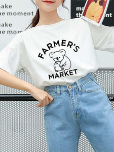 Lässige lose gedruckte Buchstaben-Koala-T-Shirt der Frauen