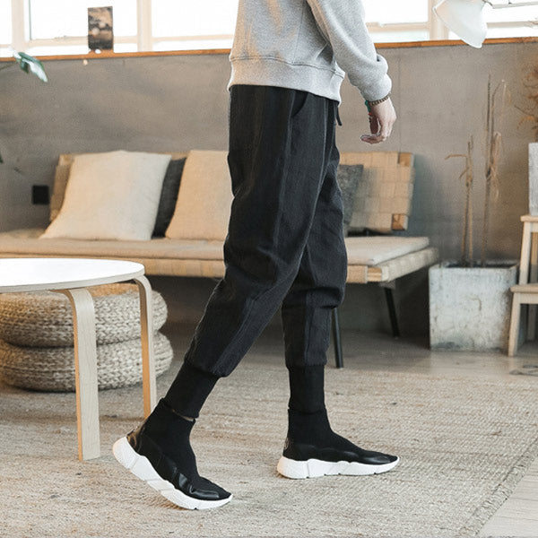 Pantalones casuales de lino de moda suelta de color natural