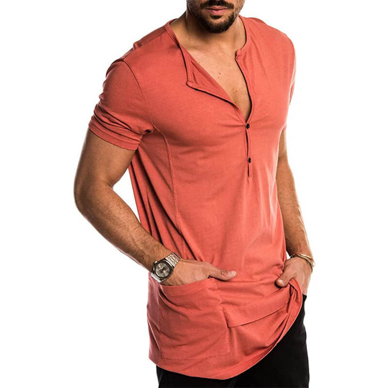 Herren Sommer Casual Komfortable Henley Collar Kurzarm Cotton Blend T-Shirts