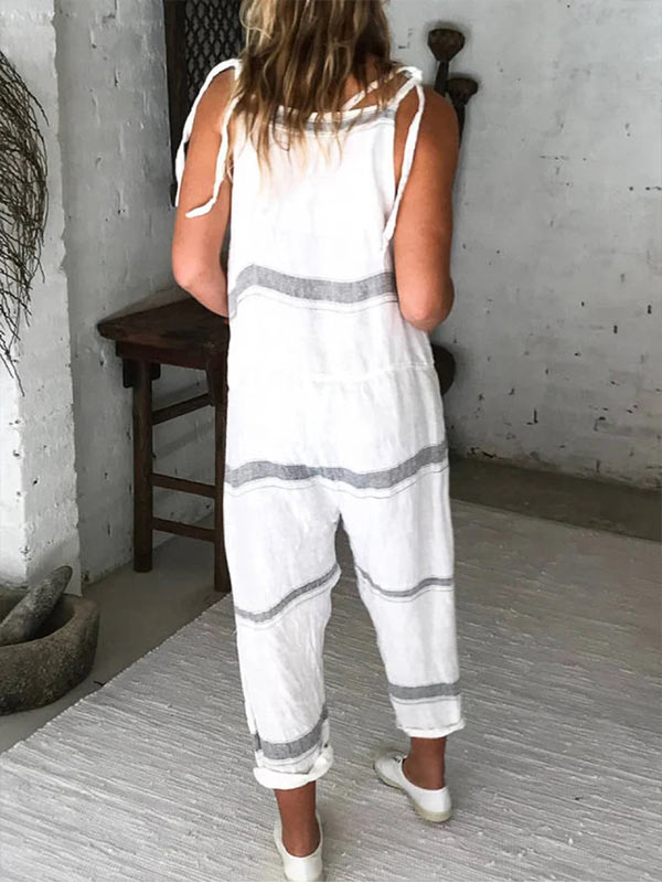 Moteriškas dryžuotas medvilninis ir lininis kombinezonas