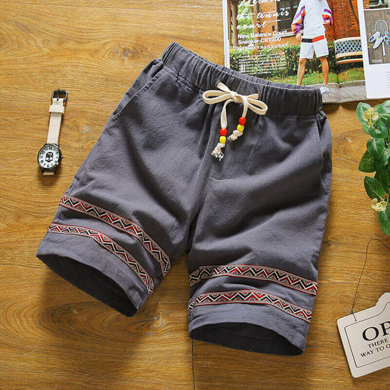 Herren Sommer cool bequeme Spitze gespleißt Kordelzug Baumwolle Leinen Shorts